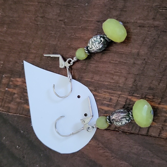 Olive Jade Earrings w/Sterling Silver French Wires - Picture 3 of 3